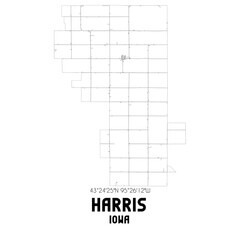 Harris Iowa. US street map with black and white lines.