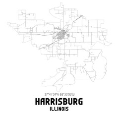 Harrisburg Illinois. US street map with black and white lines.