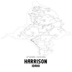 Harrison Idaho. US street map with black and white lines.