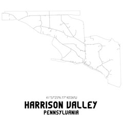 Harrison Valley Pennsylvania. US street map with black and white lines.