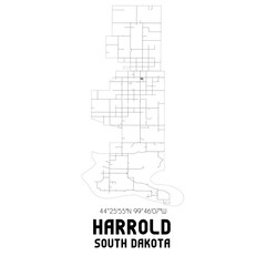 Harrold South Dakota. US street map with black and white lines.
