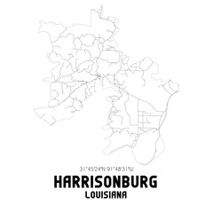 Fototapeta na wymiar Harrisonburg Louisiana. US street map with black and white lines.