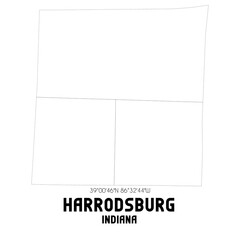 Harrodsburg Indiana. US street map with black and white lines.