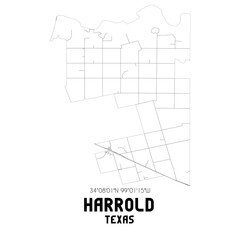 Harrold Texas. US street map with black and white lines.