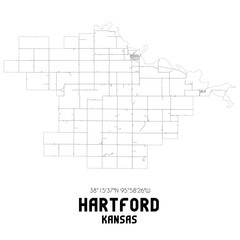 Hartford Kansas. US street map with black and white lines.