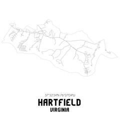 Hartfield Virginia. US street map with black and white lines.