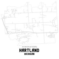 Hartland Michigan. US street map with black and white lines.