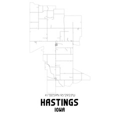 Hastings Iowa. US street map with black and white lines.