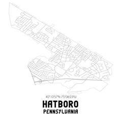 Hatboro Pennsylvania. US street map with black and white lines.