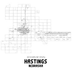 Hastings Nebraska. US street map with black and white lines.