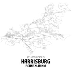 Harrisburg Pennsylvania. US street map with black and white lines.