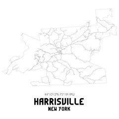 Harrisville New York. US street map with black and white lines.