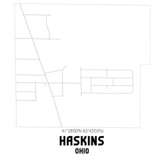 Haskins Ohio. US street map with black and white lines.