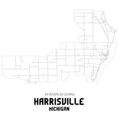 Harrisville Michigan. US street map with black and white lines.