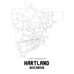 Hartland Wisconsin. US street map with black and white lines.