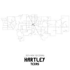 Hartley Texas. US street map with black and white lines.
