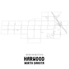 Harwood North Dakota. US street map with black and white lines.