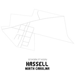Hassell North Carolina. US street map with black and white lines.