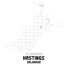 Hastings Oklahoma. US street map with black and white lines.