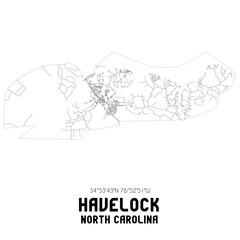 Havelock North Carolina. US street map with black and white lines.