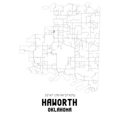 Haworth Oklahoma. US street map with black and white lines.