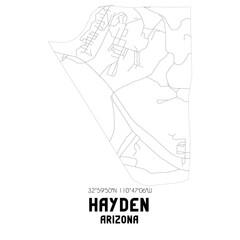 Hayden Arizona. US street map with black and white lines.