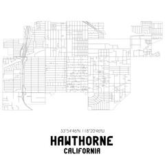 Hawthorne California. US street map with black and white lines.