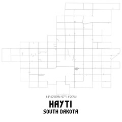 Hayti South Dakota. US street map with black and white lines.