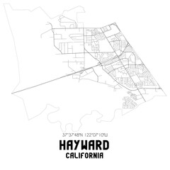Hayward California. US street map with black and white lines.