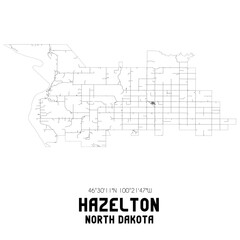 Hazelton North Dakota. US street map with black and white lines.