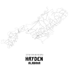 Hayden Alabama. US street map with black and white lines.