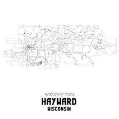 Hayward Wisconsin. US street map with black and white lines.
