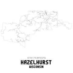Fototapeta na wymiar Hazelhurst Wisconsin. US street map with black and white lines.