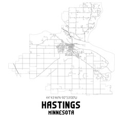 Hastings Minnesota. US street map with black and white lines.