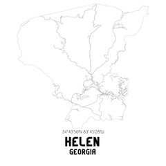 Helen Georgia. US street map with black and white lines.