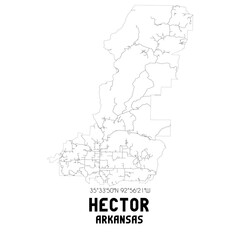 Hector Arkansas. US street map with black and white lines.