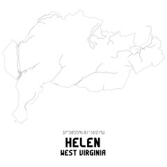 Helen West Virginia. US street map with black and white lines.