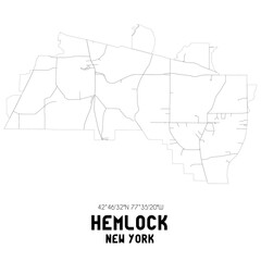 Hemlock New York. US street map with black and white lines.