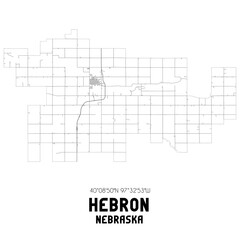 Hebron Nebraska. US street map with black and white lines.