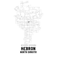 Hebron North Dakota. US street map with black and white lines.