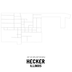 Hecker Illinois. US street map with black and white lines.