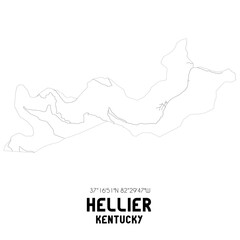 Hellier Kentucky. US street map with black and white lines.