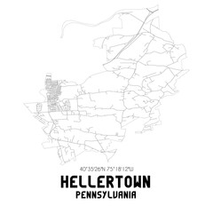 Hellertown Pennsylvania. US street map with black and white lines.