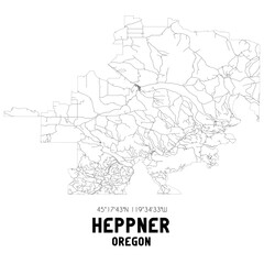 Heppner Oregon. US street map with black and white lines.