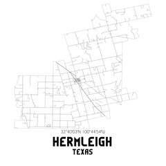 Hermleigh Texas. US street map with black and white lines.