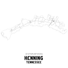 Henning Tennessee. US street map with black and white lines.