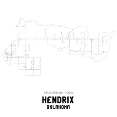 Hendrix Oklahoma. US street map with black and white lines.