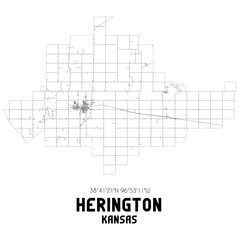 Herington Kansas. US street map with black and white lines.