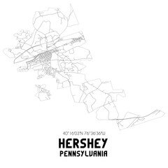 Hershey Pennsylvania. US street map with black and white lines.