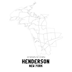 Henderson New York. US street map with black and white lines.